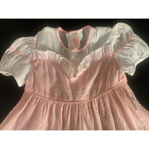 Vintage Toddler Baby Girls Dress Sheer Pink Dot Spring 50s Nannette Originals